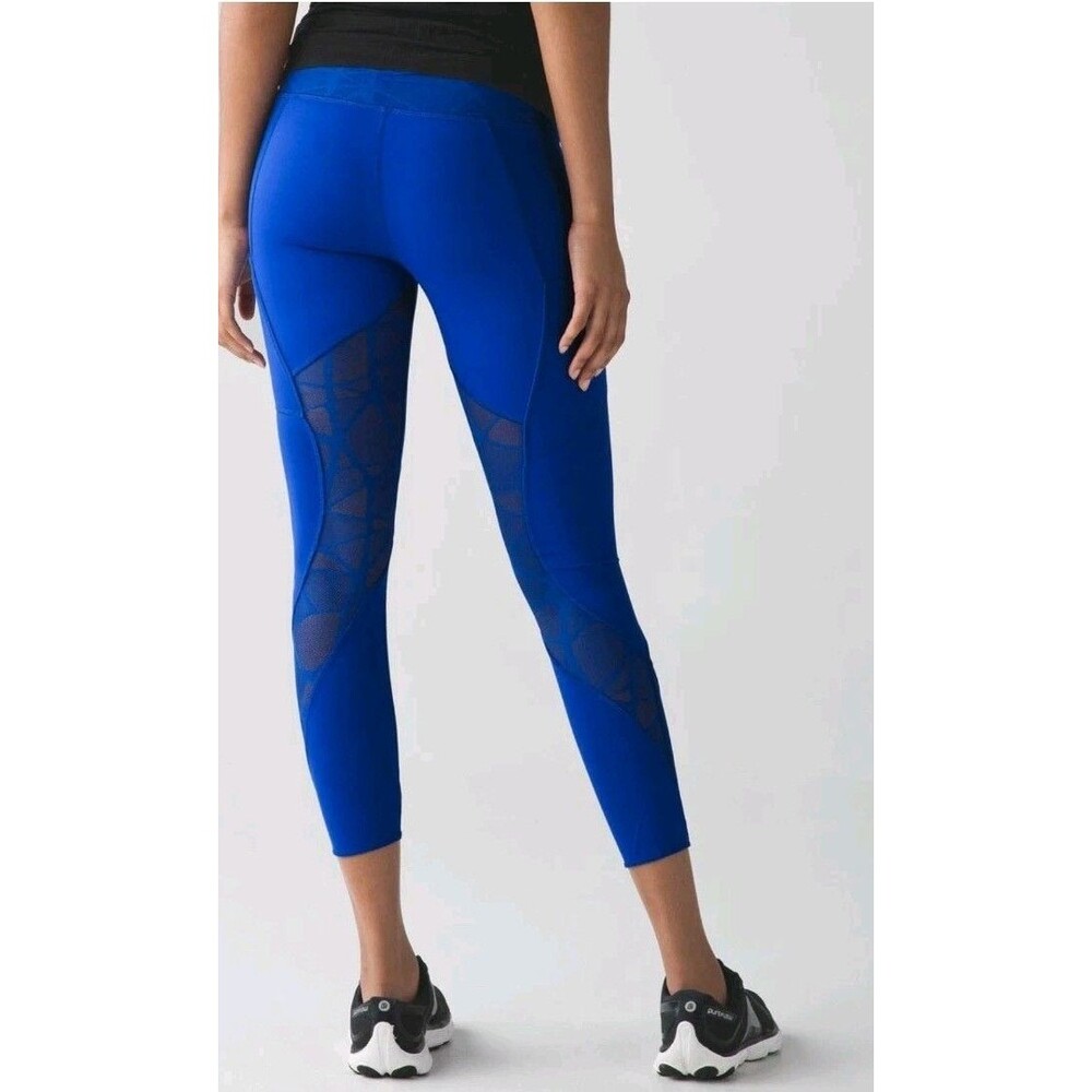 Lululemon Goal Crusher Mesh Lace Crop Tight Leggings Harbor Blue Women's 4